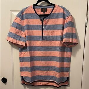 BEAMS PLUS STRIPED T SHIRT BLUE AND SALMON XL​​